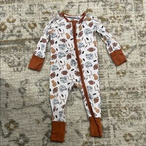 Caden Lane Bamboo Football Print Baby Convertible Zipper Romper